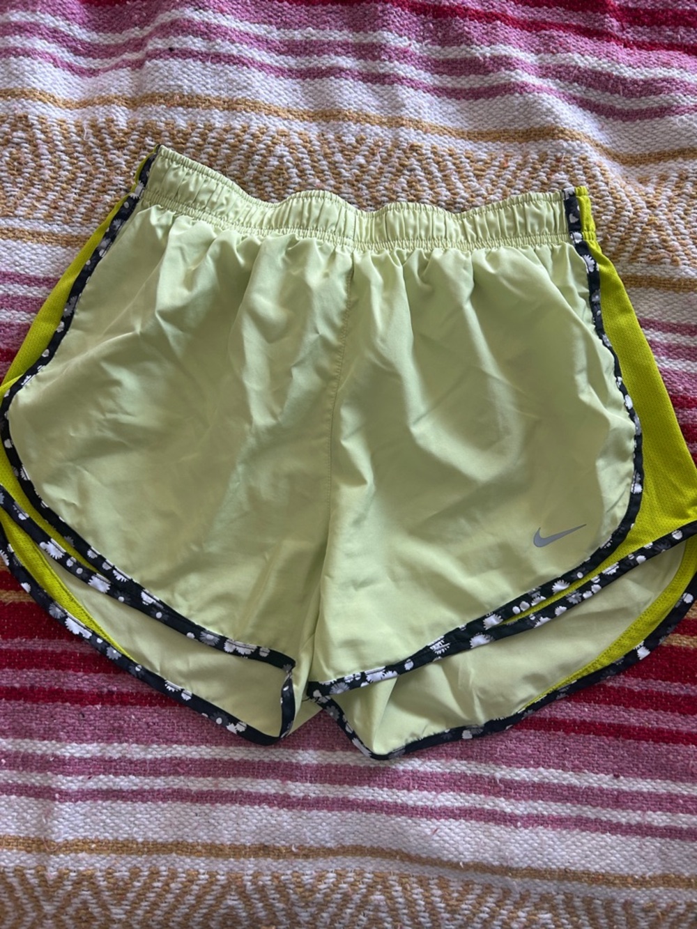 Nike Women’s Light Yellow Athletic Shorts with Floral Trim
